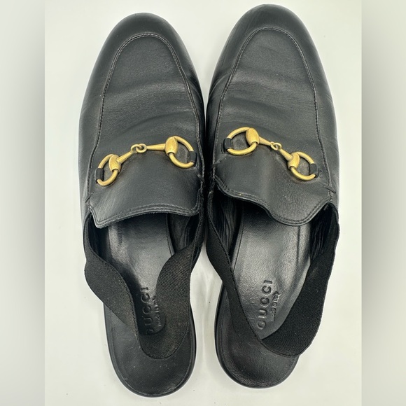 Gucci Shoes - Gucci Black Leather Loafers with Gold Horsebit Slingback